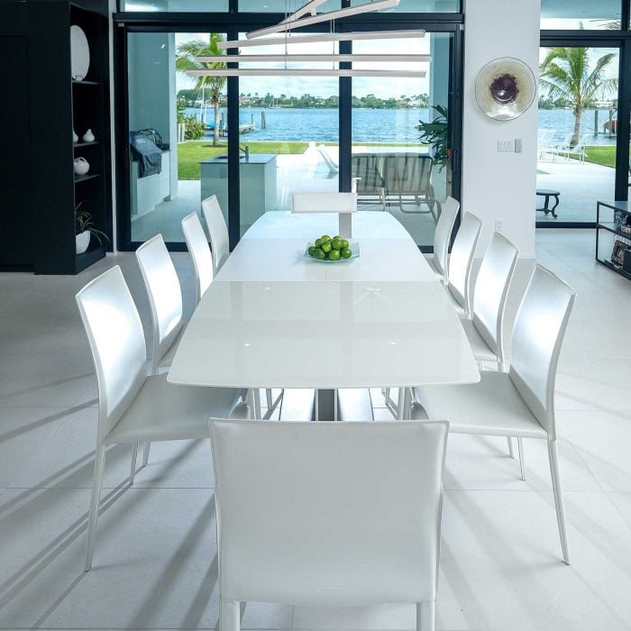 Modern dining room with lake view