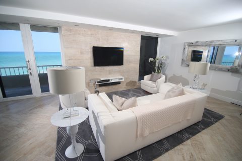 Modern beachfront living room with ocean view