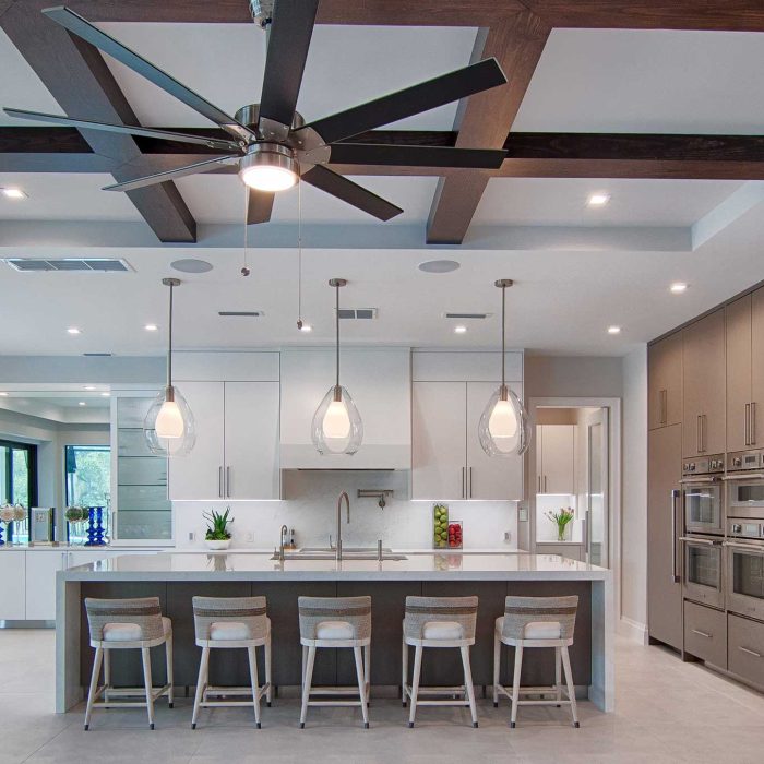 Modern kitchen with island and pendant lights