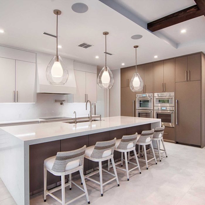Modern kitchen with island and pendant lights