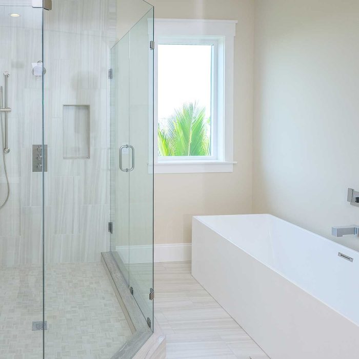 Modern bathroom with glass shower and bathtub