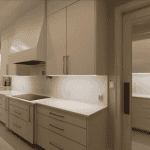 Modern kitchen with white cabinets and countertops.
