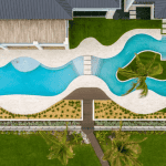 Aerial view of modern backyard pool