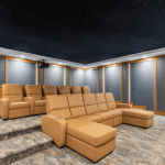 Luxury home theater with leather recliners.